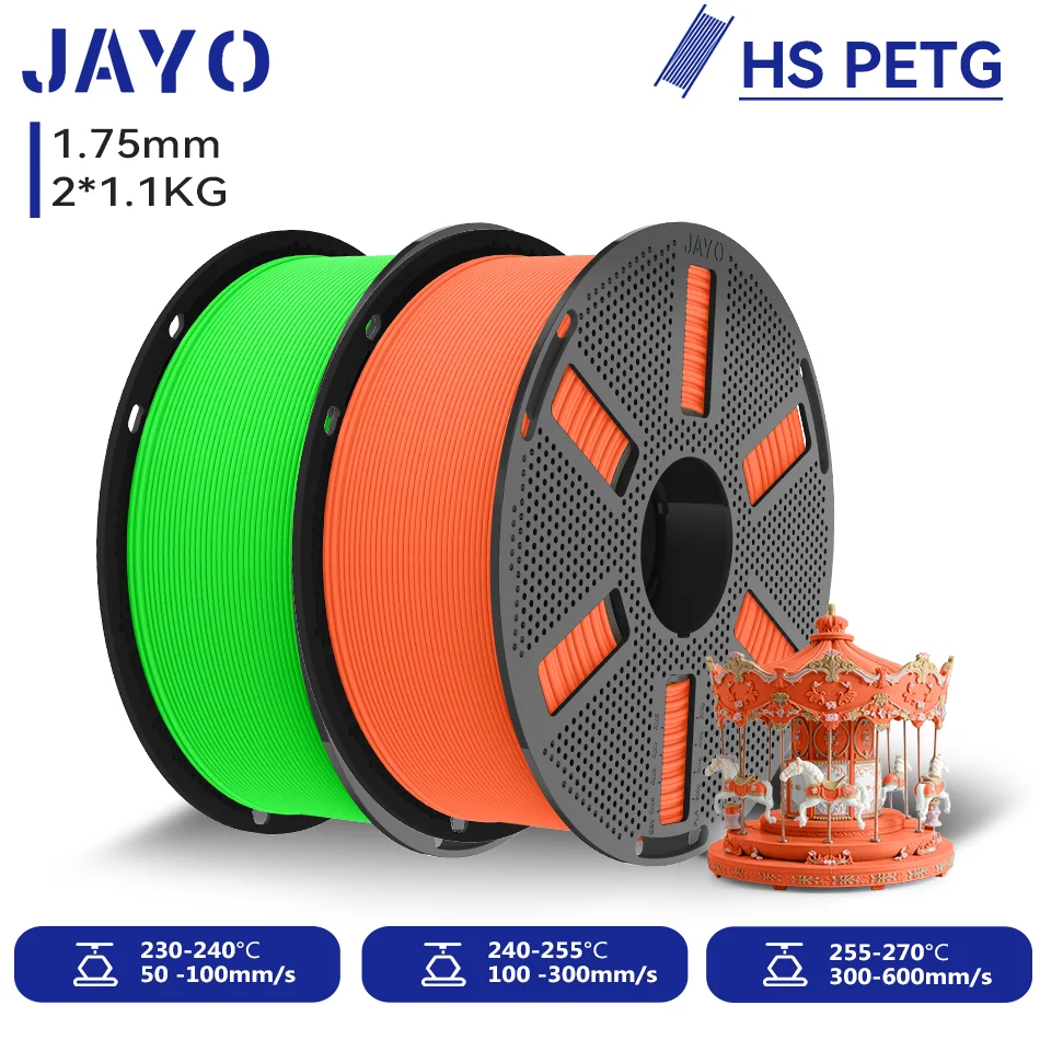 JAYO 2 Rollen Hochgeschwindigkeits-Matt-PETG 3D-Drucker-Filament, Hochfließend 50-600mm/s, Matt-Effekt PETG 3D-Druckmaterial für 3D-Drucker & -Stifte