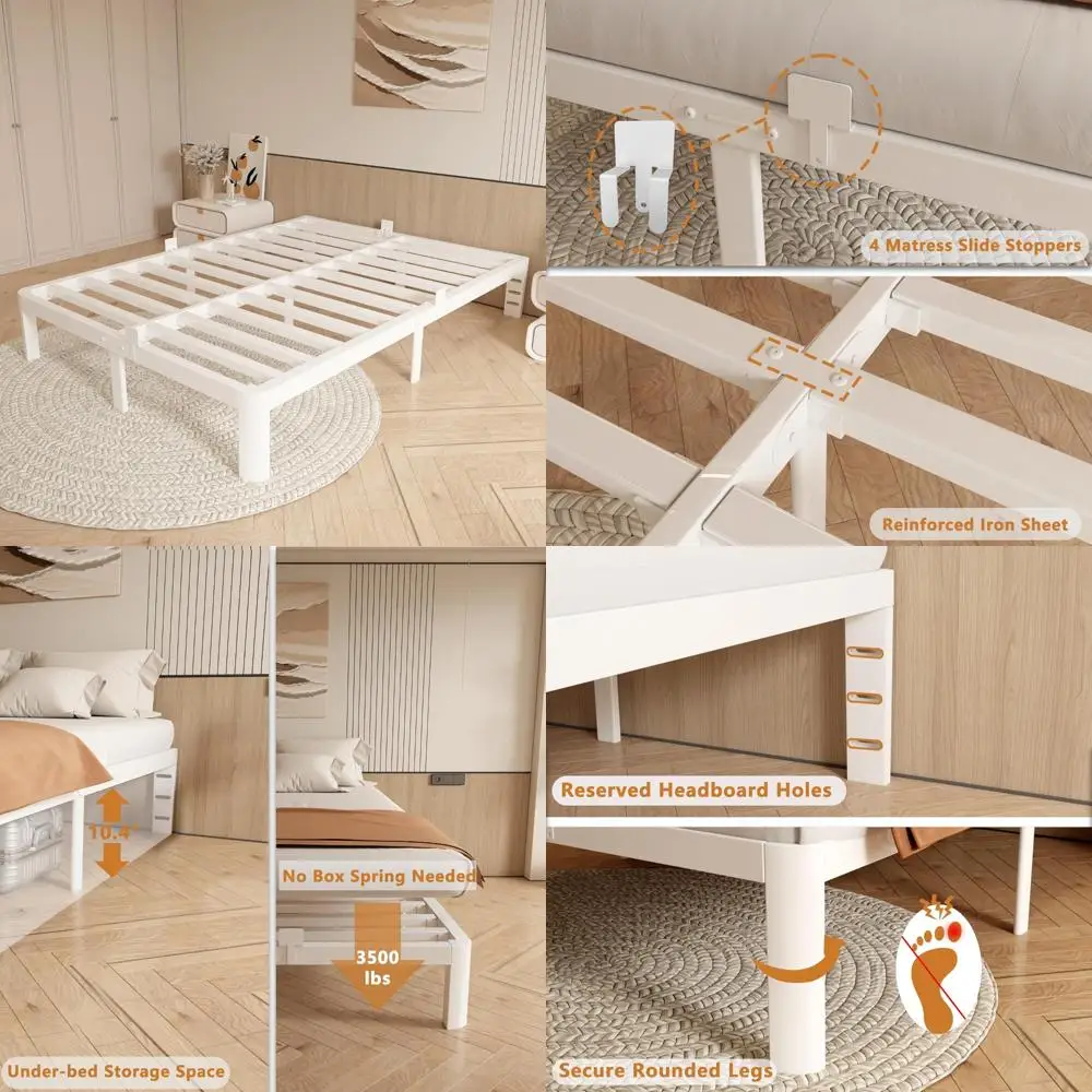 

12 Inch Queen Size Platform Bed Frame - No Box Spring Required, Heavy Duty Metal Slat Support with Anti-Slip Mat