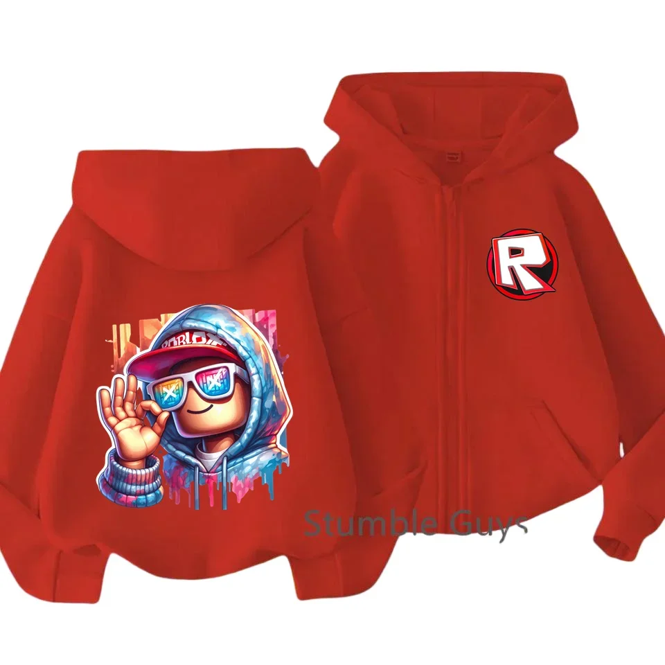 Dziecięca bluza z kapturem Roblox z miękkim zamkiem błyskawicznym, grafika z gry wiosennej, anime, ubrania dla chłopców, modne ubrania dla dziewcząt