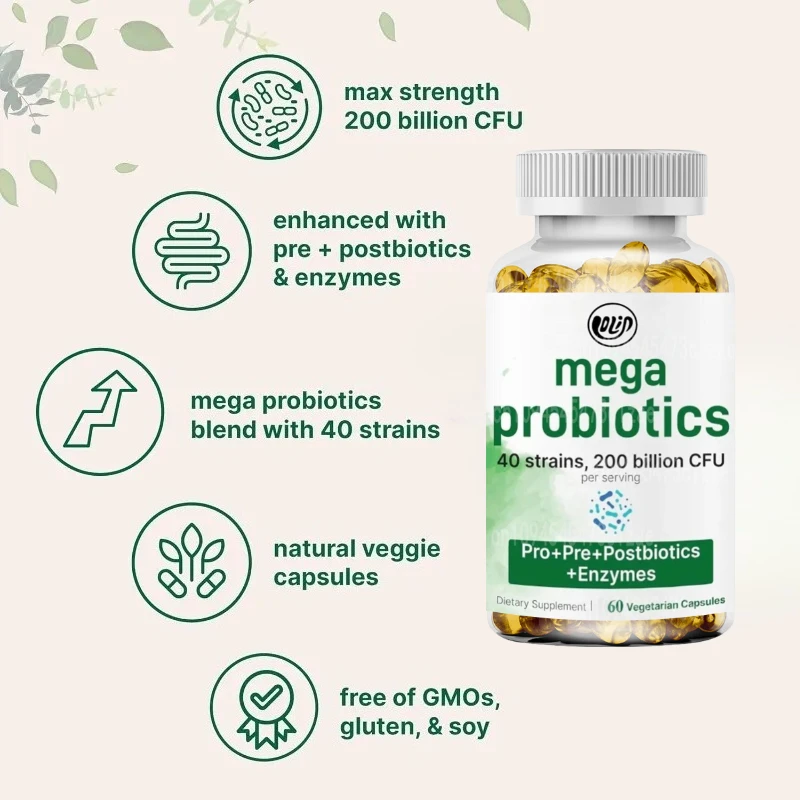 Probiotics 200 Billion CFU-60 Capsules Strains of Inulin, Bromelain, Papain, Etc. Support Intestinal and Digestive Health