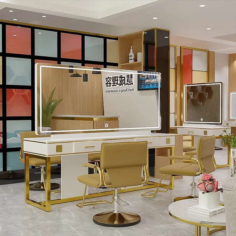 Luxury Double-mirror Salon Desk & New Bedroom Styling Station Specifically For Hair Salon Products