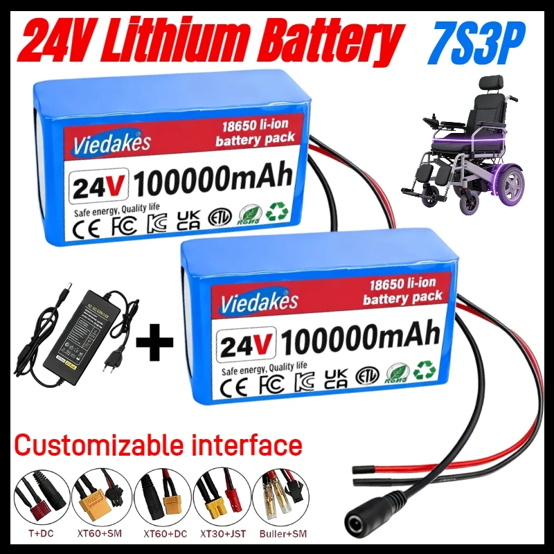 

Professional 7S3P 24V 100Ah Lithium Battery Pack with BMS, for Electric Tools, Electric wheelchair, toy car, quality Assurance■♠