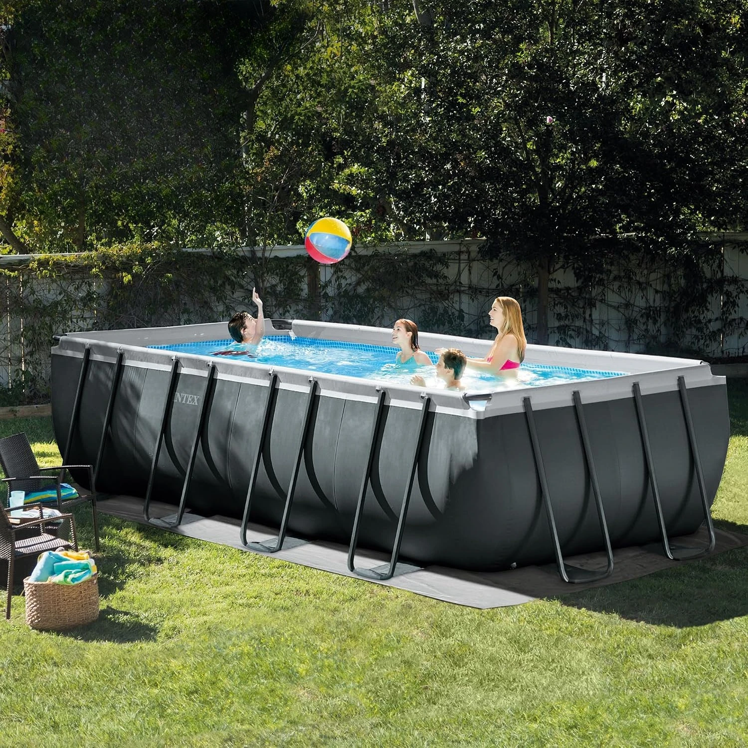 18x9x4.3ft Rectangular Above Ground Pool Set, Steel Frame & 1500 GPH Sand Filter, Custom