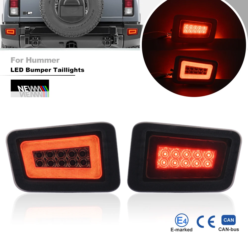 Smoked LED Rear Bumper Reflector Light For 2005 2006 2007 2008 2009 Hummer H2 3in1 Car Tail Bake, Parking, Turn Signal Lights