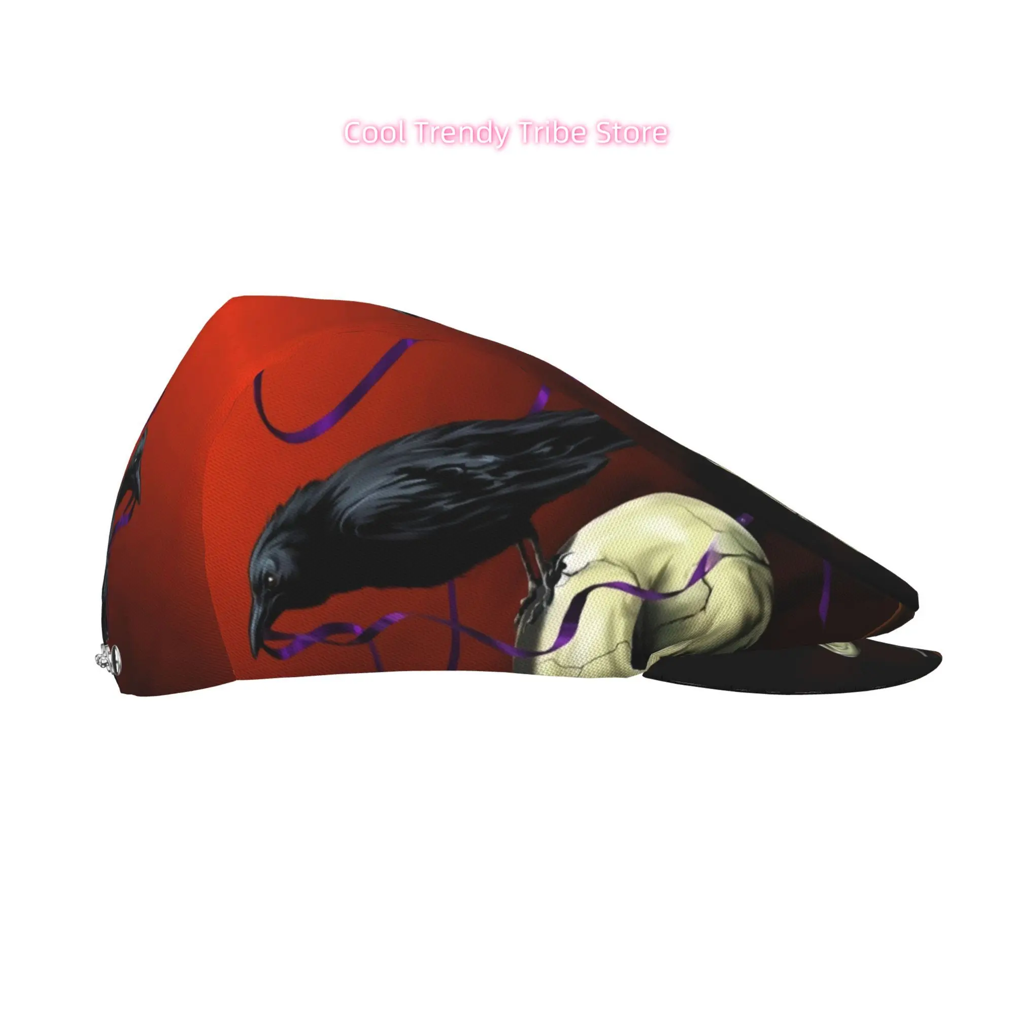 Raven with Purple Ribbon Skull All-over Print Flat-top Hats for Men and Women, Newsboy Caps, Berets, Irish Hats, Driver Caps, Re