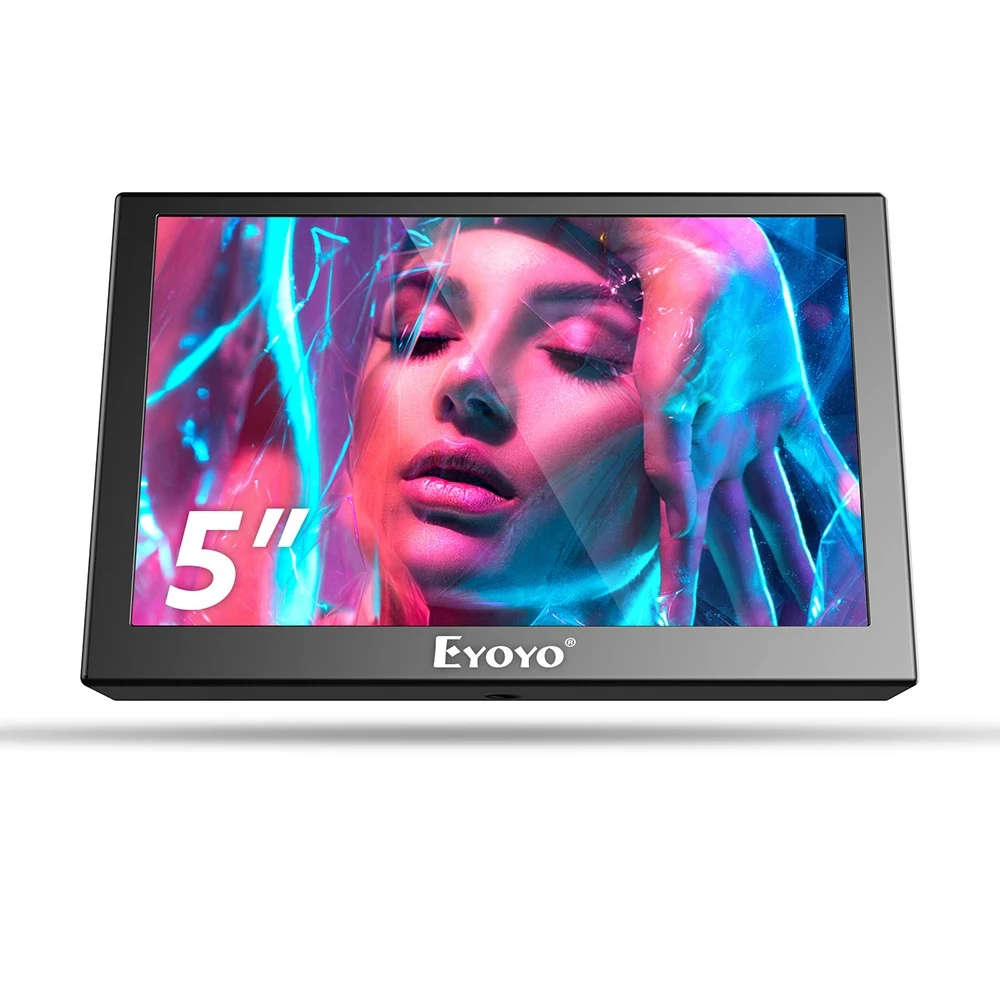 شاشة Eyoyo 5 بوصة HDMI شاشة صغيرة محمولة بدقة 800 × 480 شاشة TFT LED للرؤية الخلفية للسيارة مع مدخل فيديو HD/VGA/AV/USB