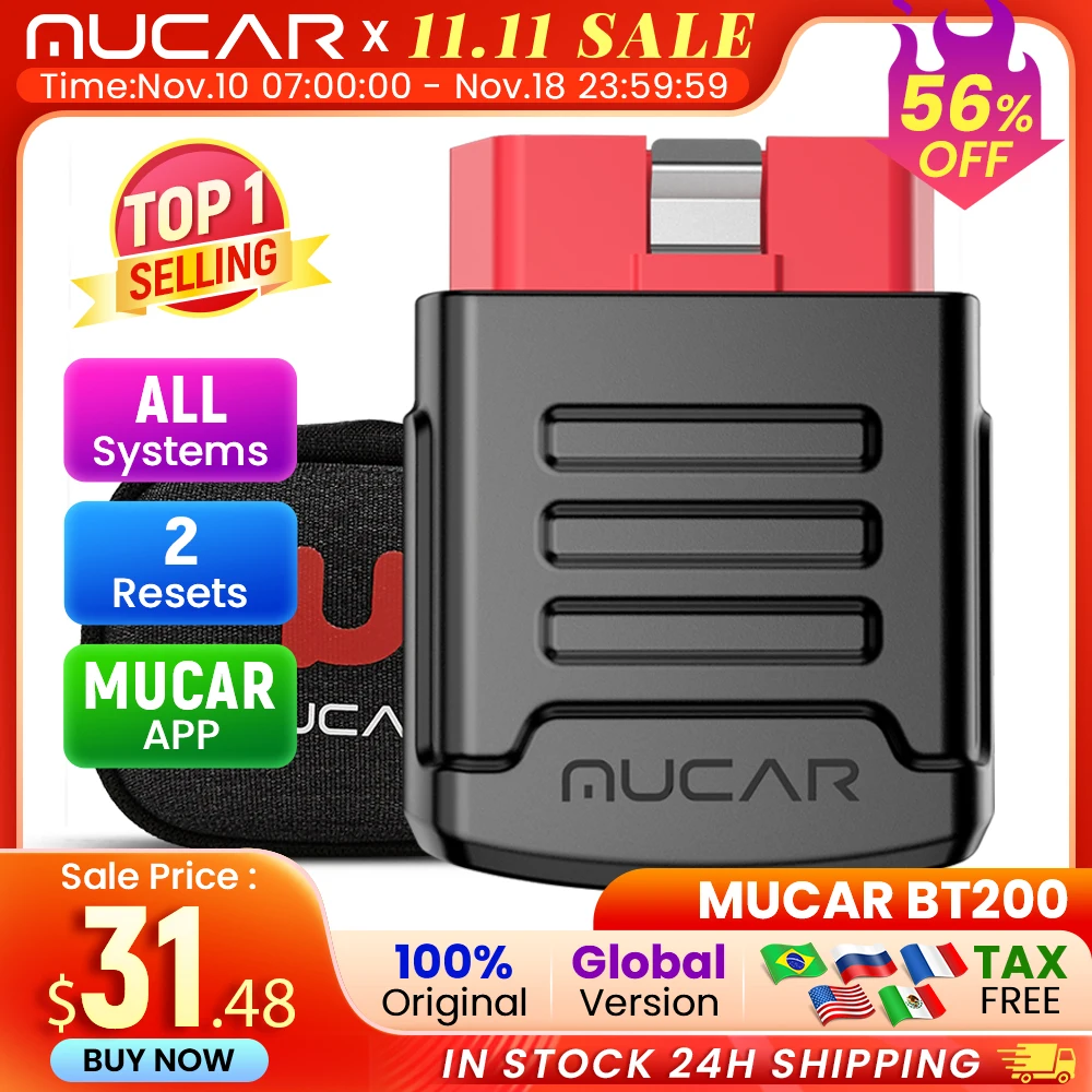 MUCAR BT200 BT200 PRO OBD2 Bluetooth Scanner Car Diagnostic Tool Oil IMMO SAS Resets Auto Code Reader Full Systems Lifetime Free