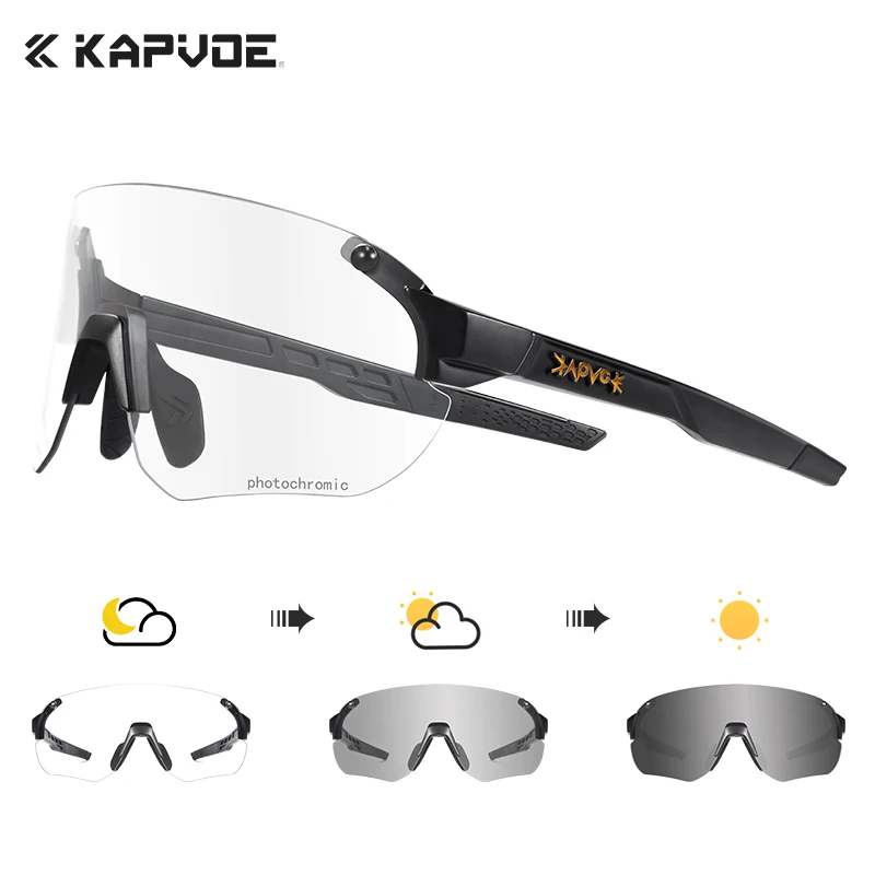 KAPVOE Photochromic Day and Night UV400 Road Bike Cycling Sunglasses Camping Golf MTB Bike Outdoor Sports Running Golf Equipment