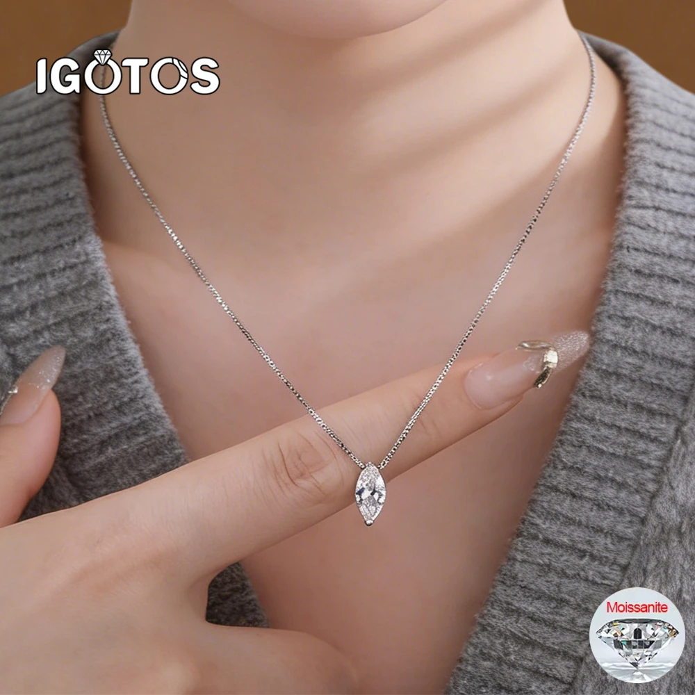 

Marquise Cut Moissanite Pendant Necklace 1CT 5*10mm Lab Diamond on Elegant 925 Sterling Silver Box Chain Jewelry Gift for Women