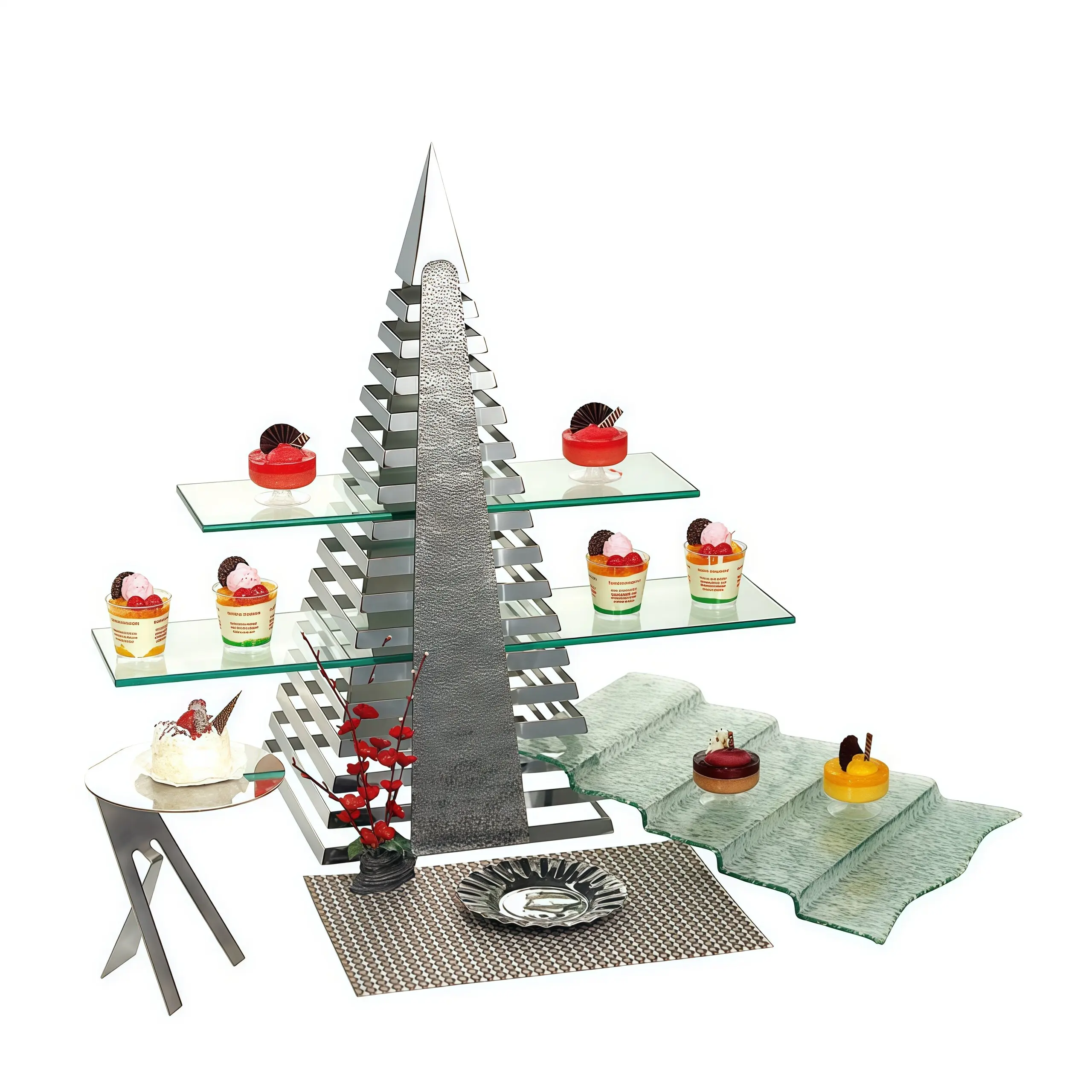 Stainless steel European-style dessert table decorative ornament, pyramid snack rack, snack fruit buffet display rack