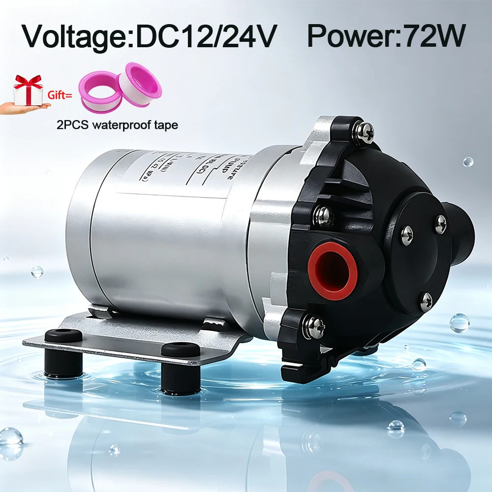 Ultra Quiet 12V 24V Diaphragm Pump 72W 60PSI 5L/min Self Priming Water Pump for Car Cleaning Garden Spray Irrigation