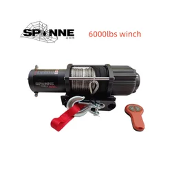 SPINNE 6000lb Waterproof Electric Black Synthetic Rope Winch with Hawse Fairlead, Wired Handle and  Wireless Remote