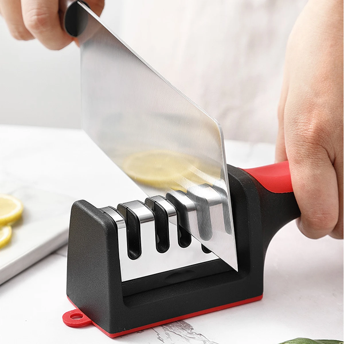 

3/4 Segment Cutter Knife Sharpener Household Multifunctional Handheld Sharpener for Kitchen Knives Three-purpose Sharpening Tool