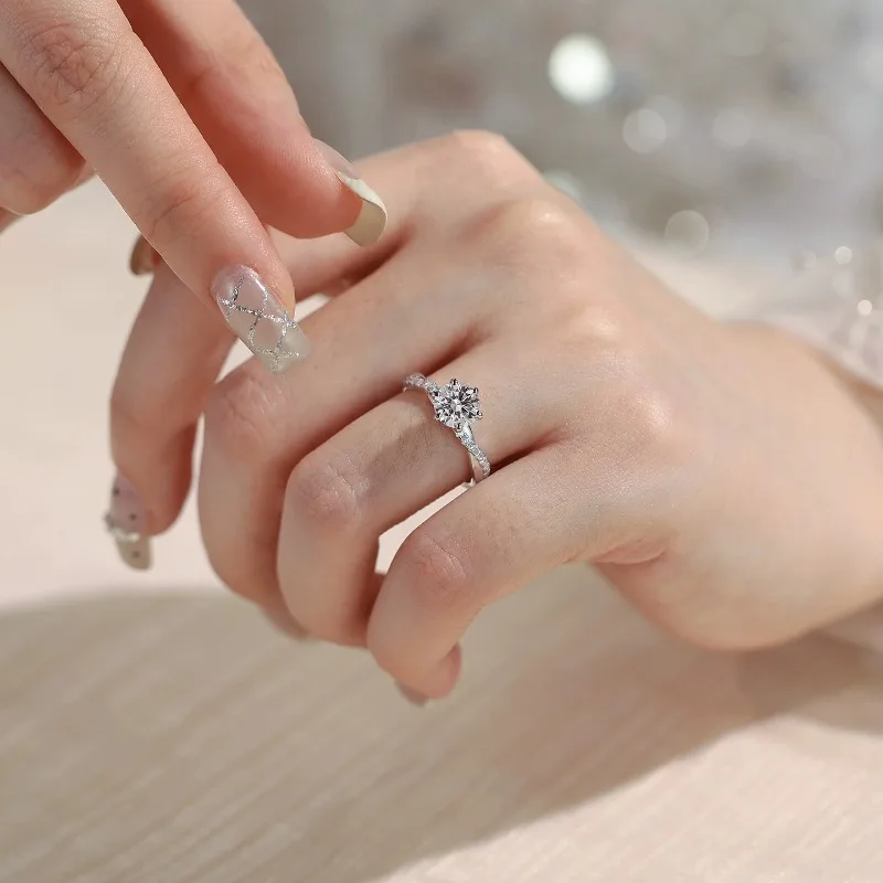 Luxury Classic Six-prong Simulated Morganite Rings for Women 925 Sterling Silver Solitaire Bride Wedding Promise Jewelry Gifts