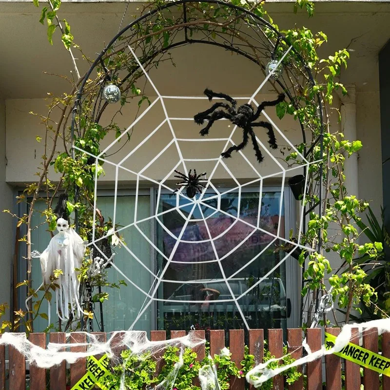 Halloween-Riesenspinnennetz, großes kreisförmiges schwarz-weißes Horror-Spinnennetz, verwendet für die Heimdekoration im Innenhof – Detail 1