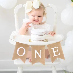 Baby First Birthday Chair Banner Burlap ONE Garland Boy Girl One Year Old Birthday Party Decoration Favors Photo Props Supplies