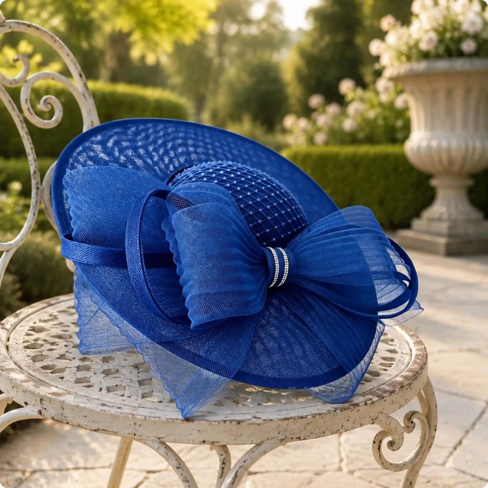 Refined Gauze Fascinator Hat for Women Party Headwear with Flat Brim Vintage Bow for Celebration