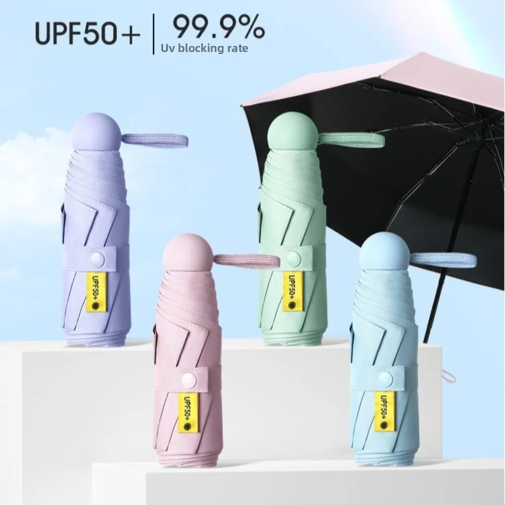 Mini Capsule Folding Umbrella Vinyl with Box Sun Rain Umbrella Dual Use Protection UV Sunshade Travel Accessoreis for Outdoor
