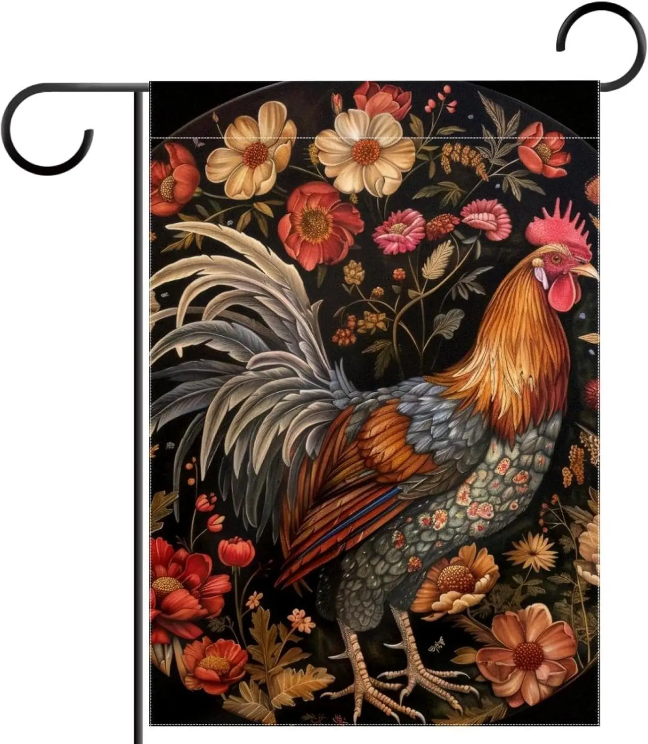 Rooster Flower Garden Flag 12x18 Vertical Double Sided Farmhouse Holiday Outside Decorations Yard Flag LLP LLX uui