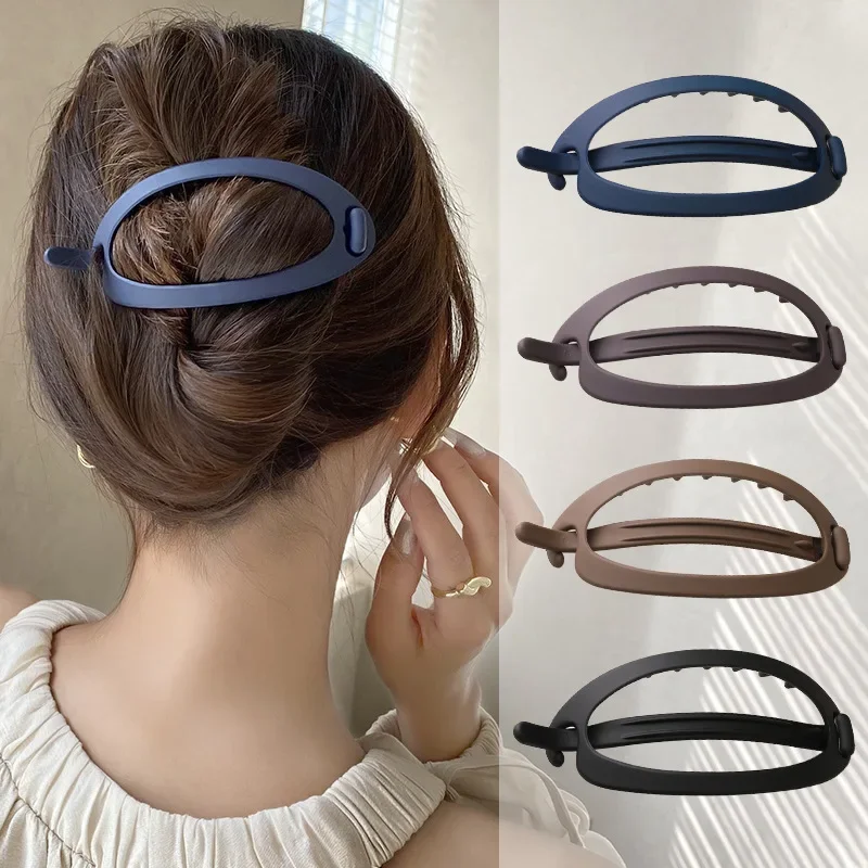 

New Frosted Oval Hair Clips Elegant Women Solid Color Buckle Hairpin Versatile Outdoor Fashion Barrette Girls Hair Accessories