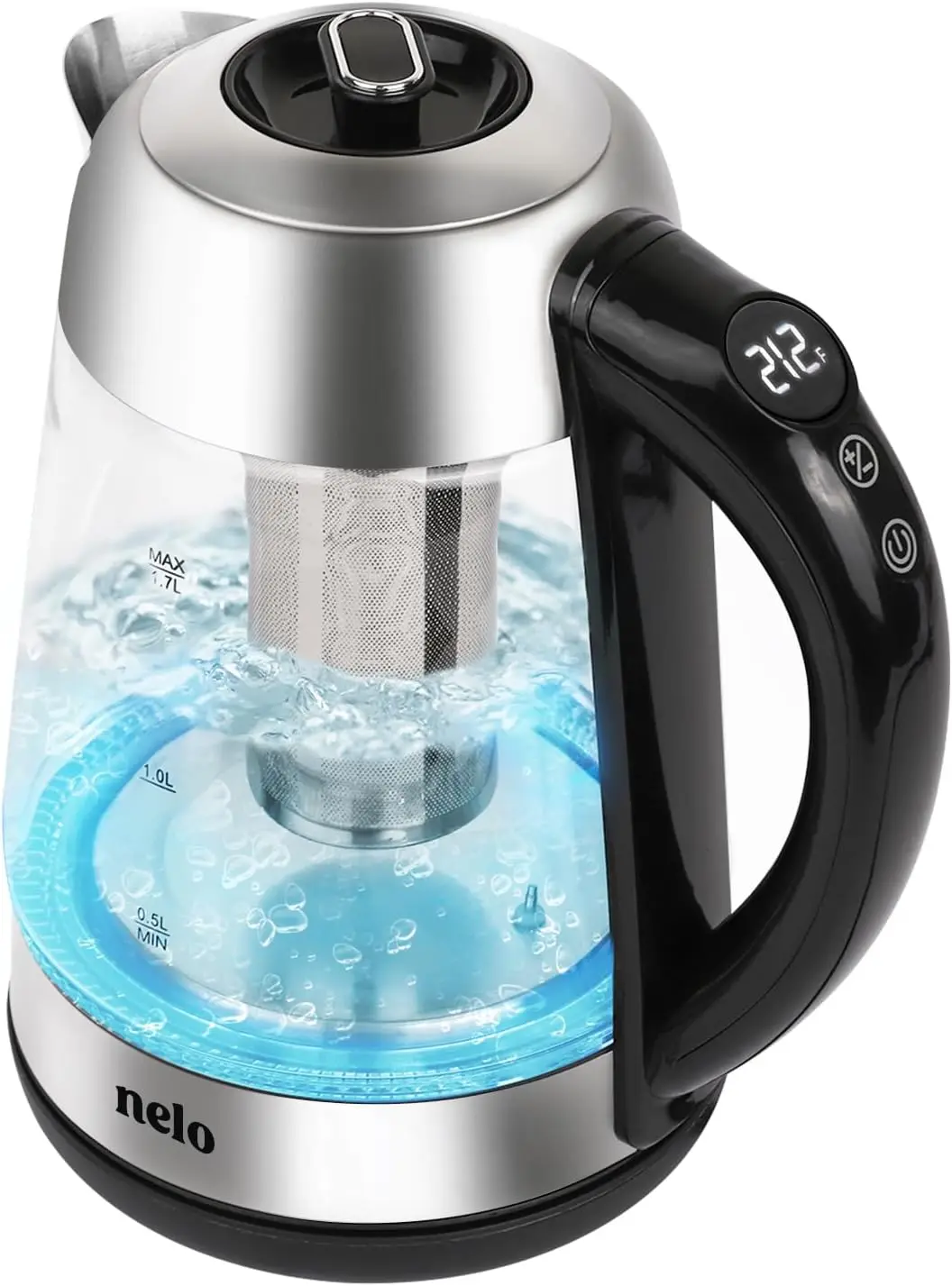 

Electric Kettle with Removable Tea Infuser, 7 Temp Presets, Digital Display, LED Lights, Glass & Stainless Steel, 1.7L