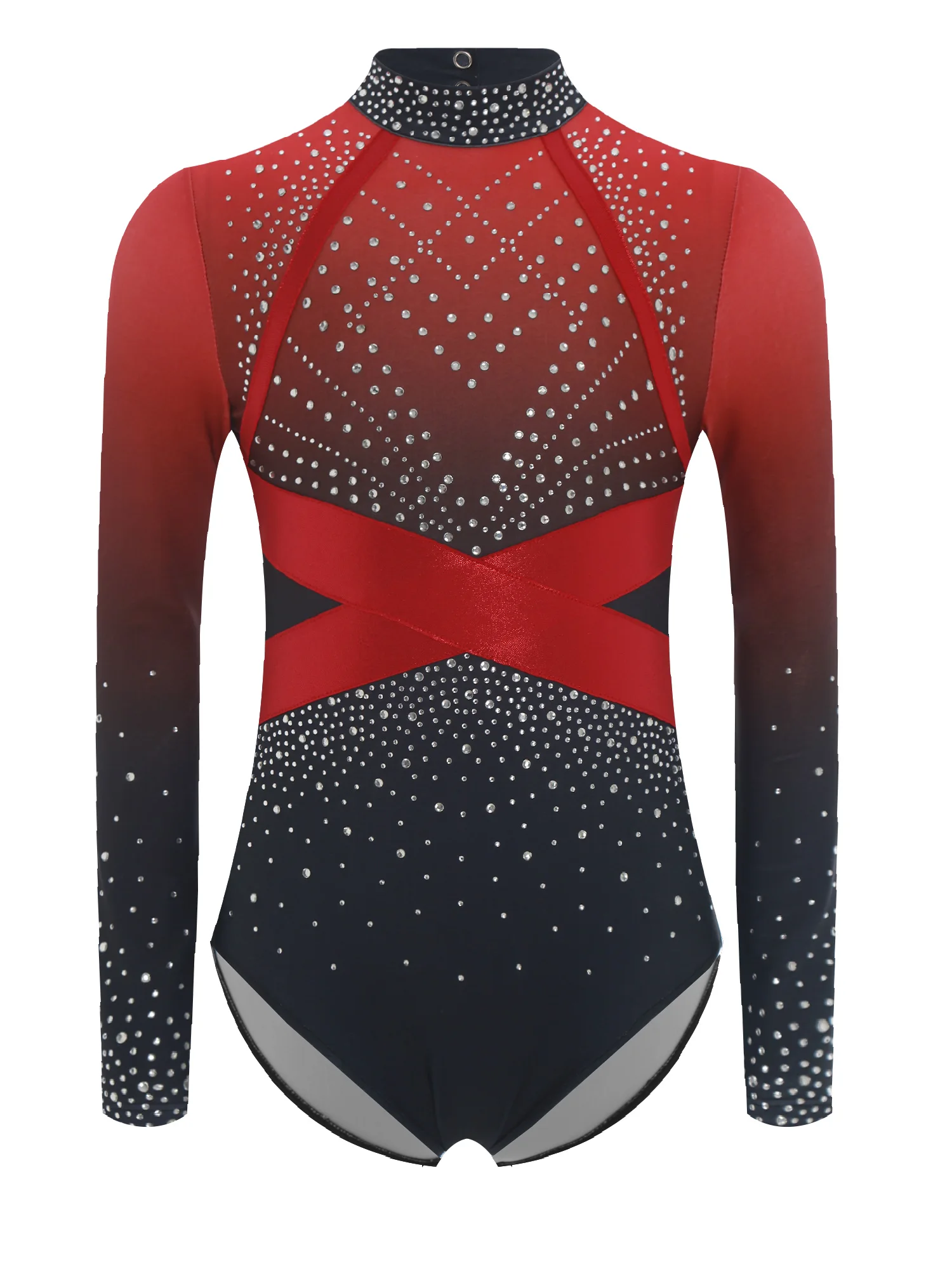 

Girls Figure Skating Dance Costumes Long Sleeve Rhinestone Ballet Jumpsuit Ballroom Performance Ballet Latin Leotard Dancewear