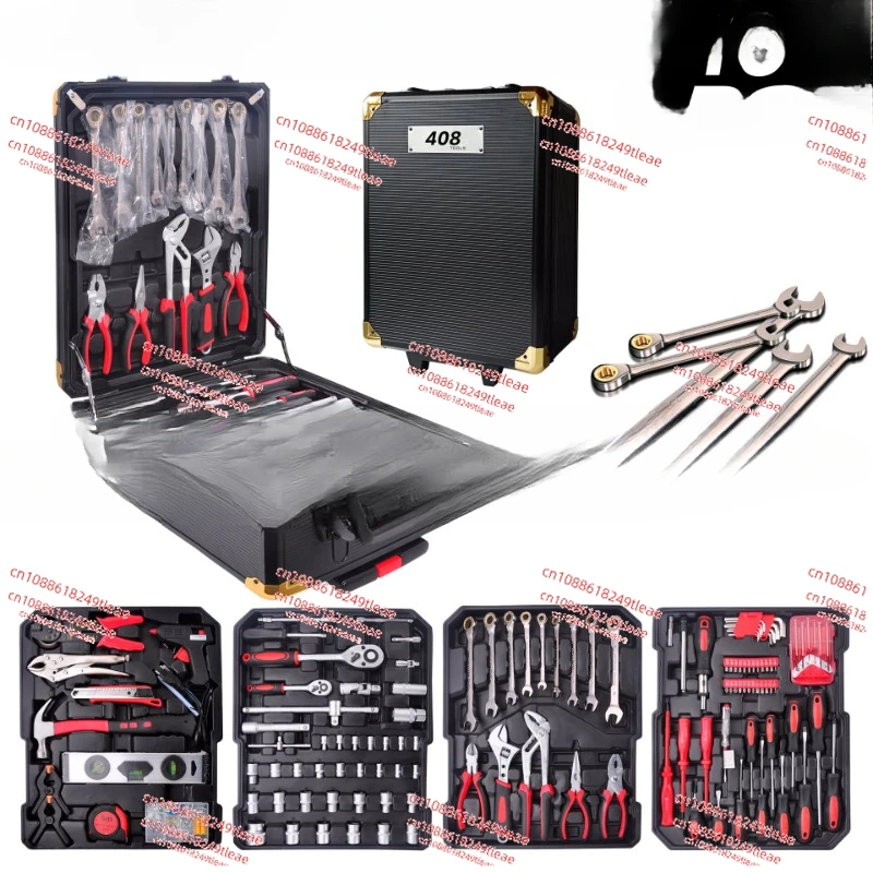 187-408 Aluminum Case Combination Household Hardware Set Auto Repair Aluminum Trolley Case Sleeve Black Box Gold Wheel