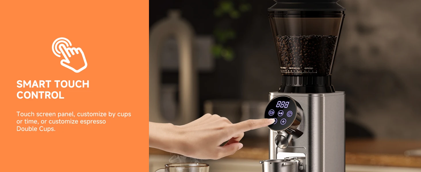 BioloMix Professioneller konischer Gratmühle, 48 einstellbare Einstellungen mit abnehmbarem Halter für Espresso-Tropfen und French-Press – Detail 3