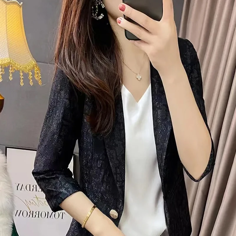 2023 Women's Clothing Short Sleeve Fashion Business Casual Formal New Notched Temperament Button Solid Color Elegant Blazers