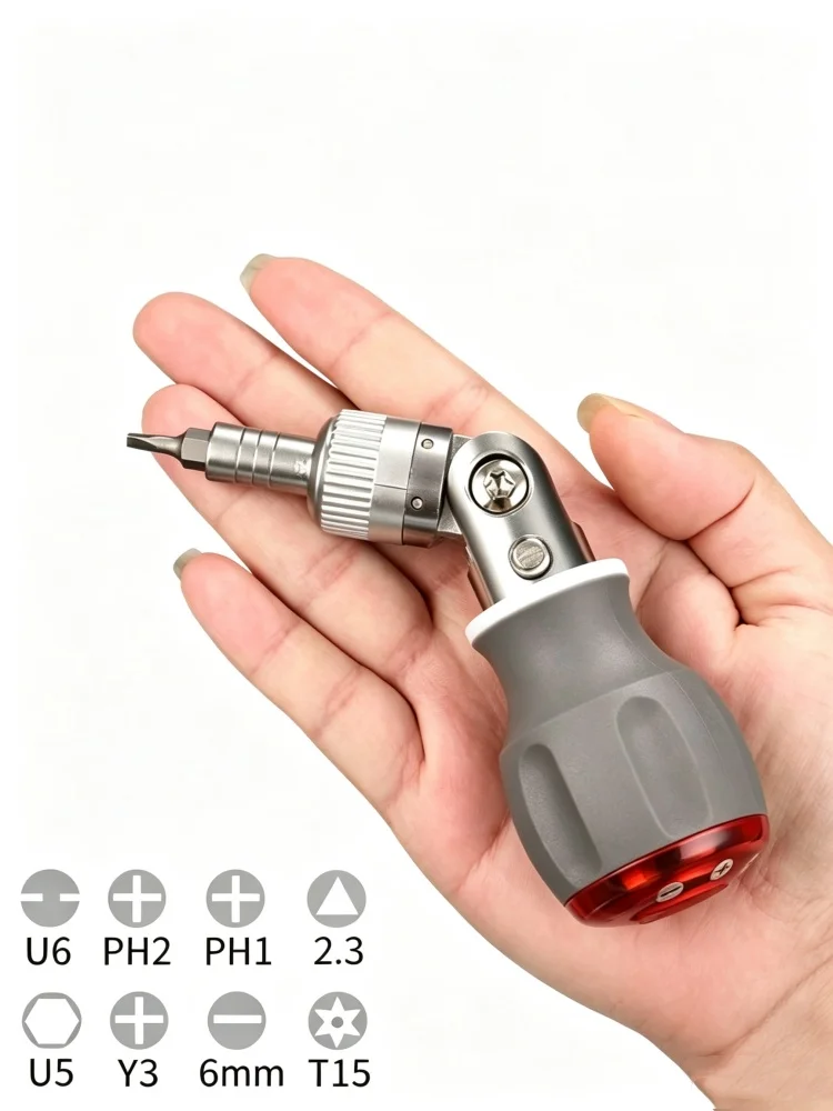 JUSTINLAU 8-in-1 Mini-Schnellratschenschraubendreher-Set 180 ° Verstellbarer Winkel, multifunktional für Hauswartungsarbeiten. – Detail 2