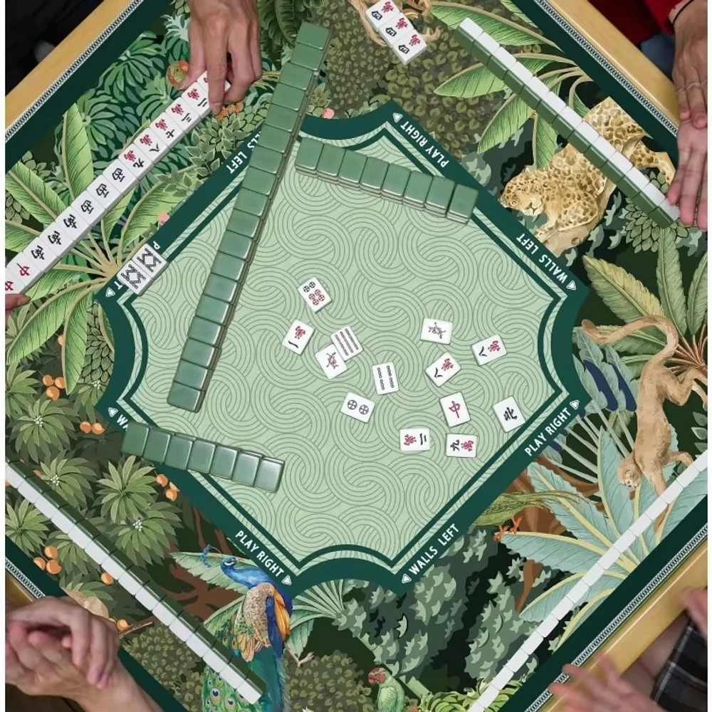 Exotic Rainforest Animal Print Square Mah Jong Mat Shock Absorbing Table Cover for Game Night and Mahjong Lovers Gift