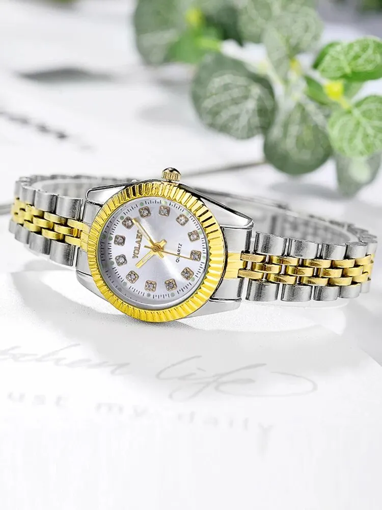 1 Piece of Fashionable, Business and Leisure Versatile Diamond Inlaid WOMEN\'S Room Gold Steel Band Quartz Wristwatch