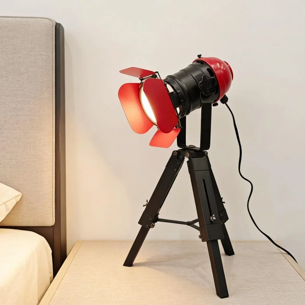 JY Red/Black Loft Lampshad Rustic Vintage Standing Lamp For Living Room Office Studyroom Wooden Floor Lamp LED Industrial Lamps