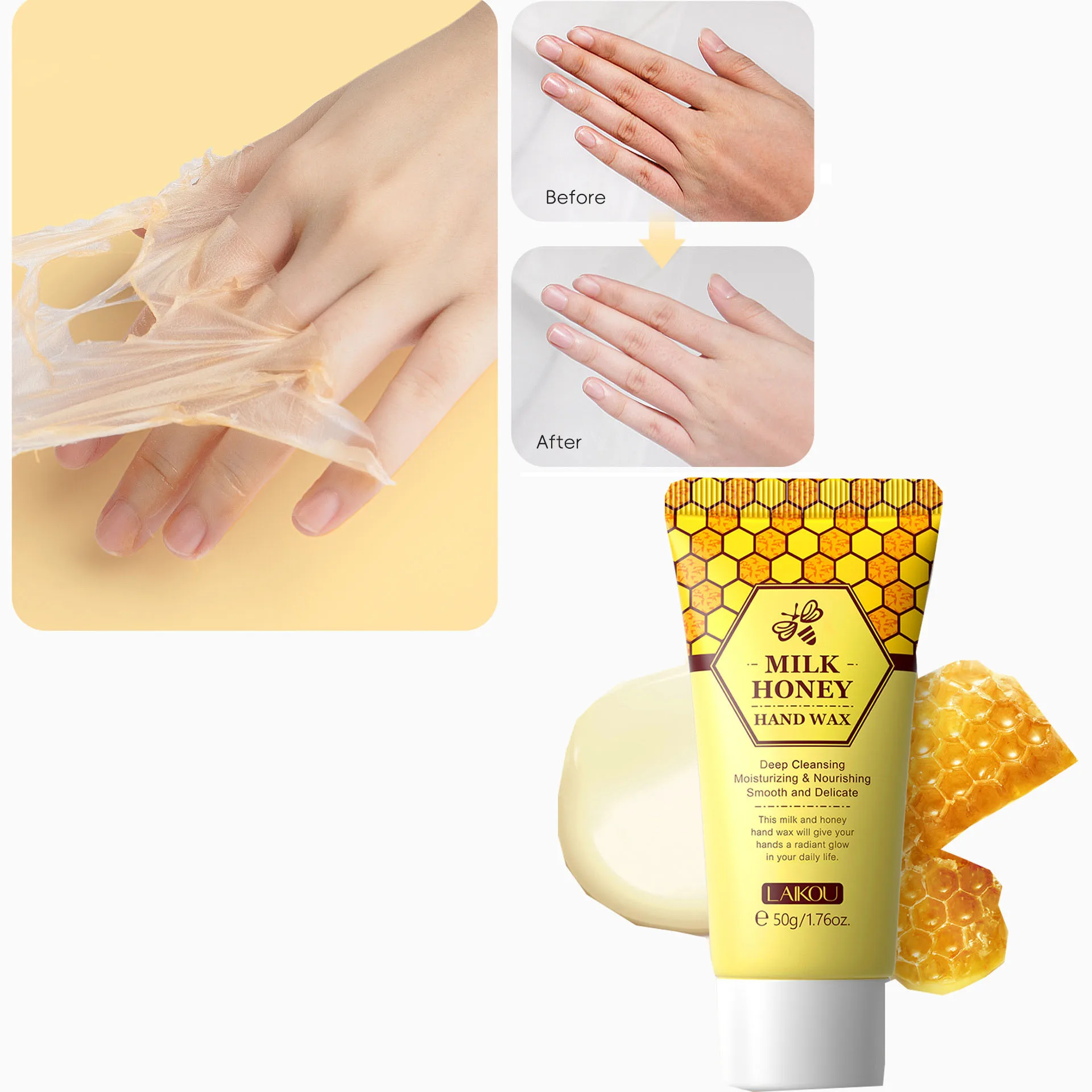 

Медово-молочный воск для рук, увлажняющий и питательный, улучшающий состояние огрубевшей кожи, разглаживающий морщины на руках, предотвращающий шелушение.