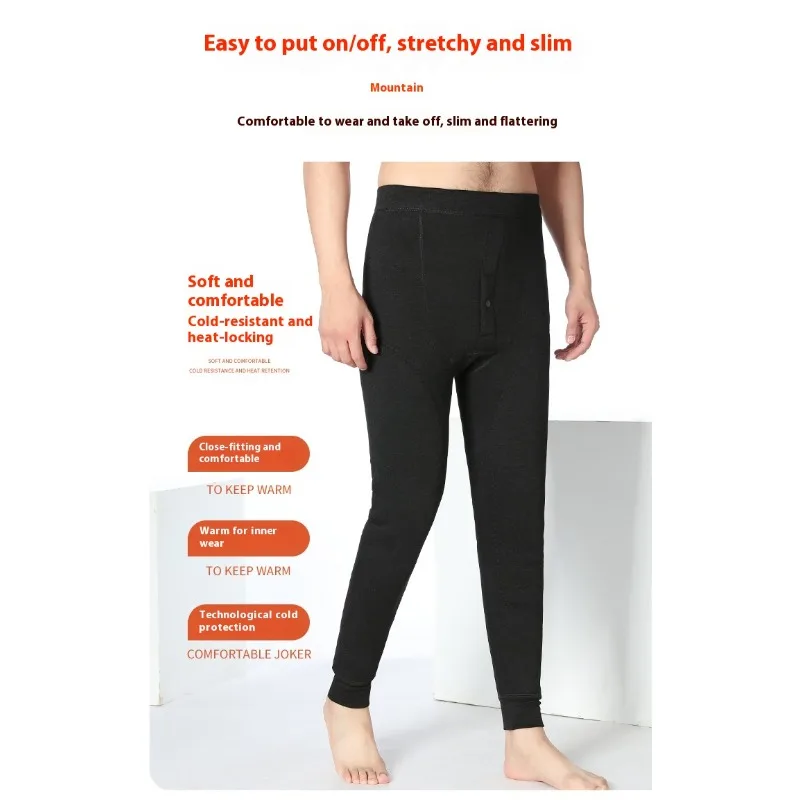 ‌ Pantalones térmicos de invierno para hombre, pantalones de algodón con forro polar, ropa interior cálida de cintura alta, ropa térmica a prueba de viento para clima frío de talla grande