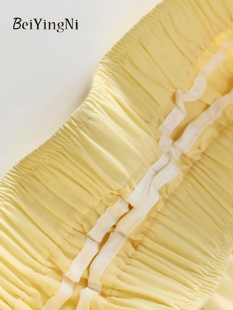 Beiyingni 2025 estate coreana donna pantaloni a gamba larga tinta unita semplice High Street pantaloni larghi in cotone e lino femminile tutto-fiammifero