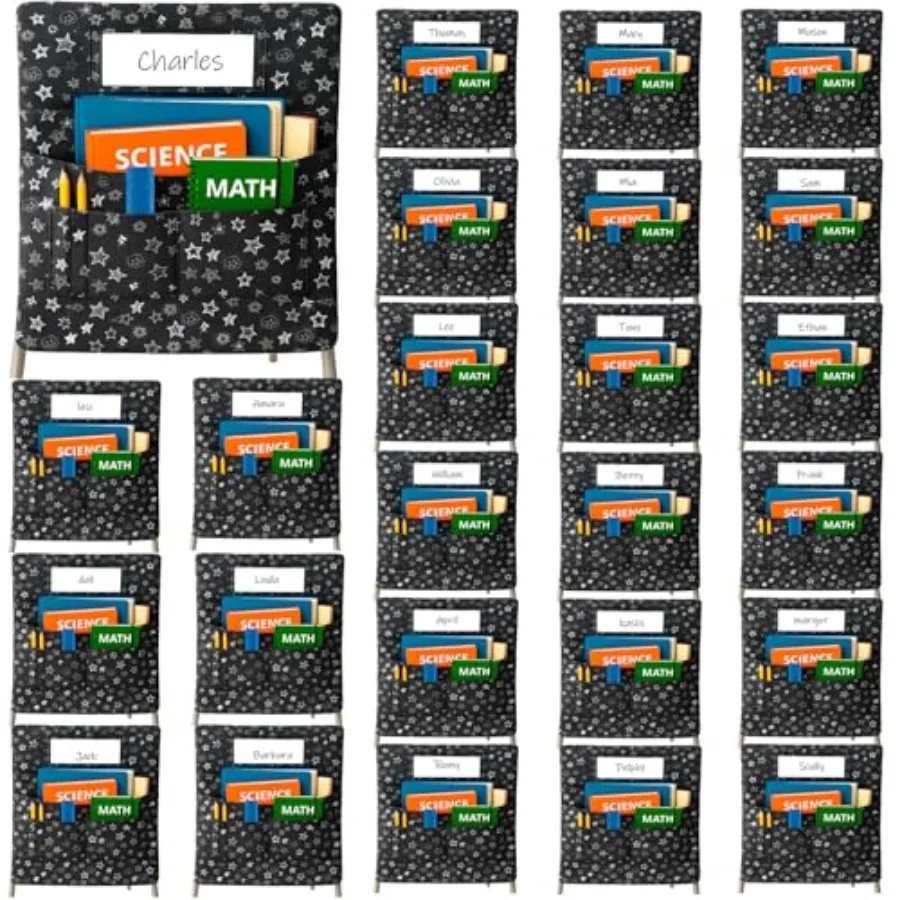 25 PCS Chair Pockets for Classroom, Seat Sacks for Classroom Chairs k-2 3-5, Student Chair Bag Organizer with 5 Pocket for Kind