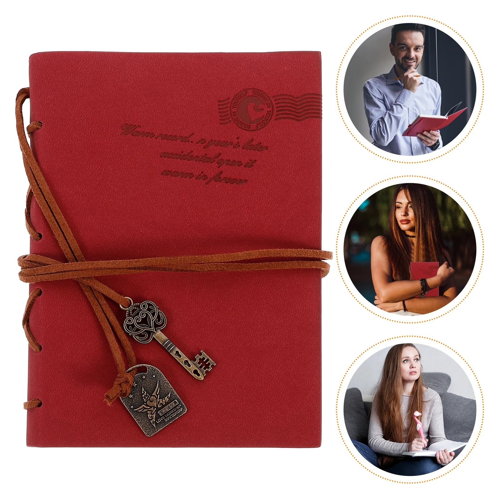 Klasyczny Retro Vintage Style PU Cover String Key Bound Blank Notebook Notepad Travel Journal Diary Sketchbook Coffee Large Red
