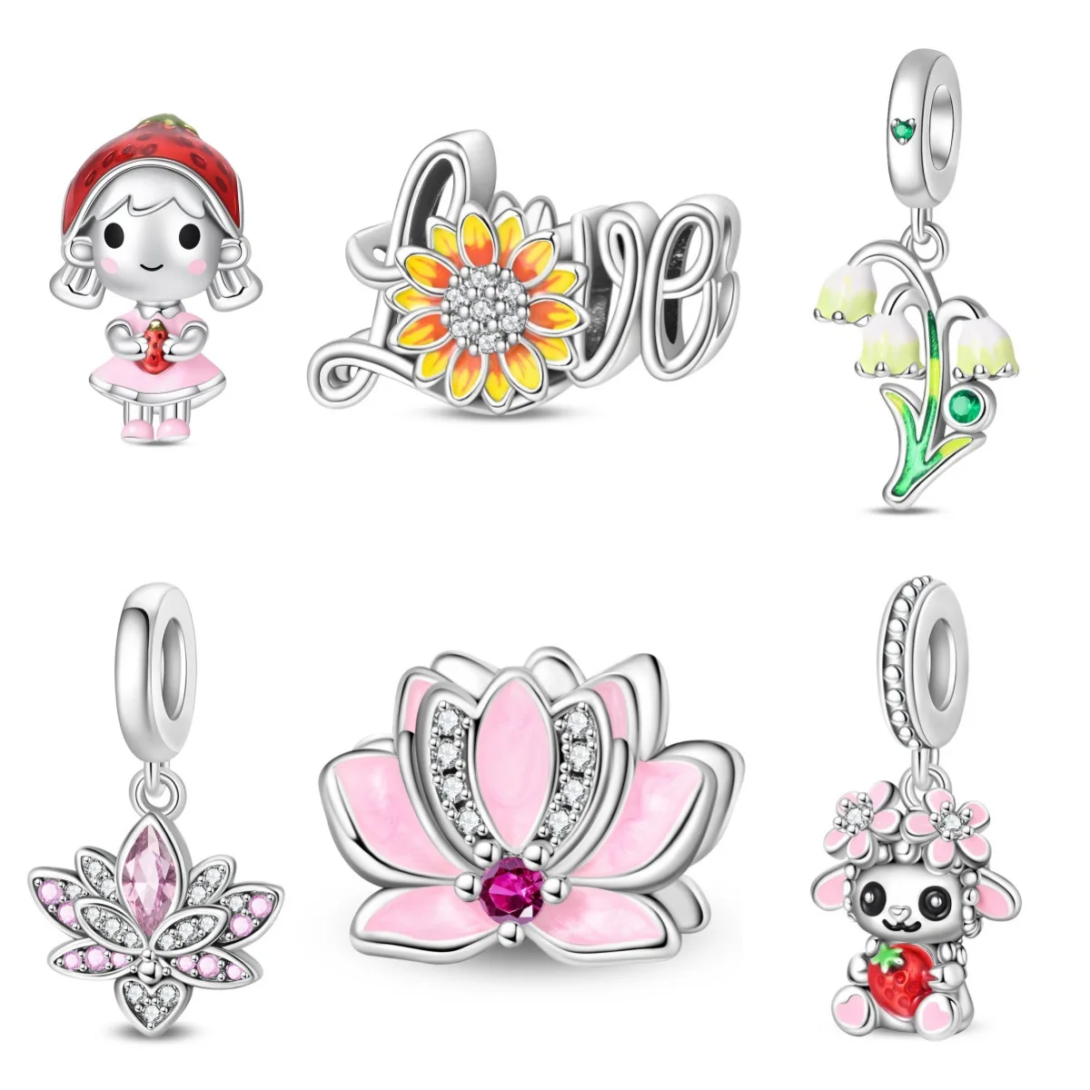 Original Charms Silver Plated Beads Fit Bracelets Diy Women Gift Accessory Lotus Love Letter Multicolor Stone Large Hole Spacer
