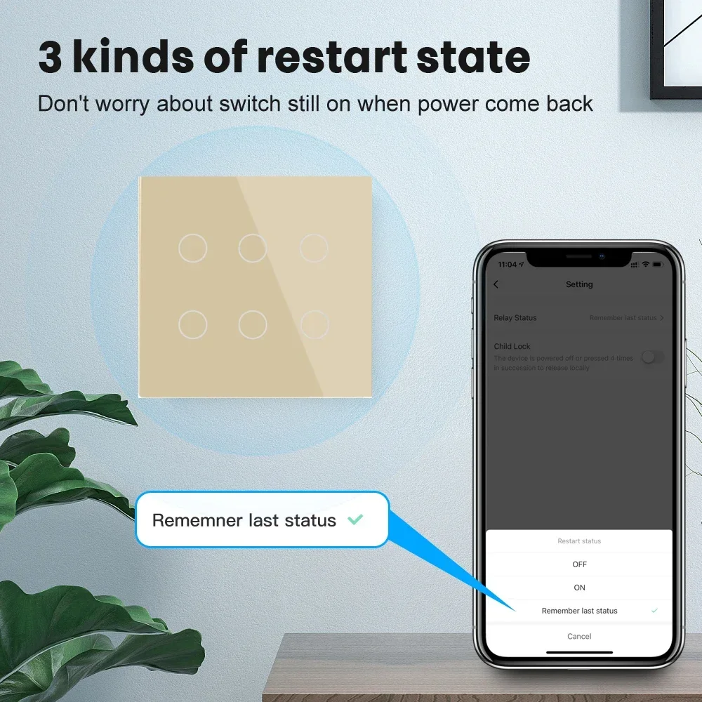 Brazil 4x4 Golden Switch 6Gang Tuya WiFi Smart Life Light Wall Touch Sensor Interruptor Glass Panel Remote By Alexa Google Home