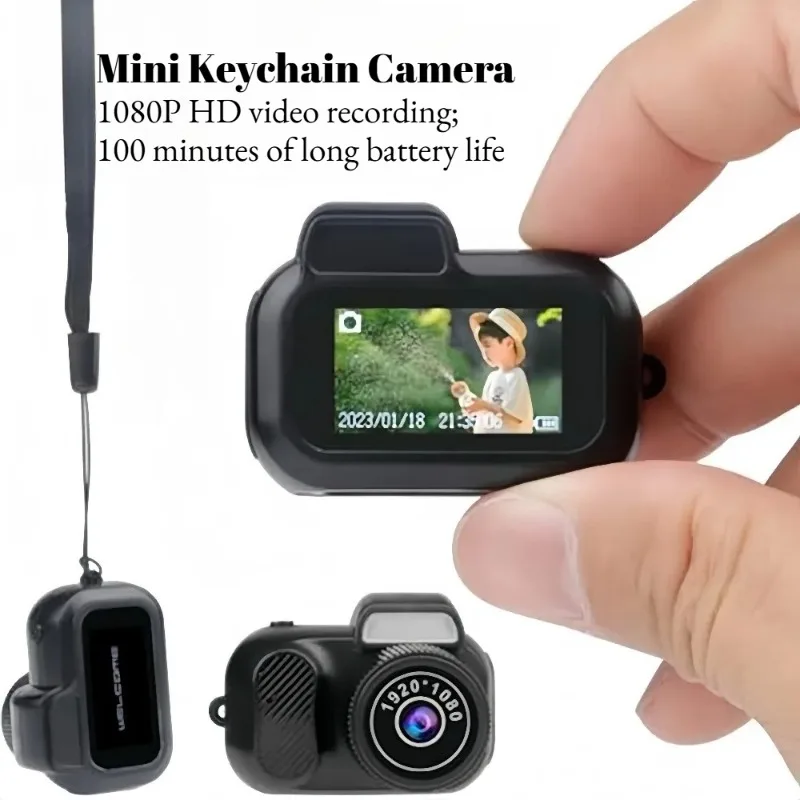 Thumb Mini Keychain Camera Screen HD 1080P Key Chain Portable Retro CCD Digital Camera Pocket DV Video Recorder Flash Lamp Gift