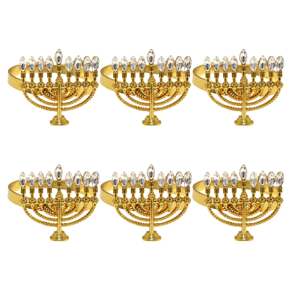 

6 Pcs Napkin Ring Menorah Decor Shaped Candlestick Holders Alloy Hotel Buckle Adornment