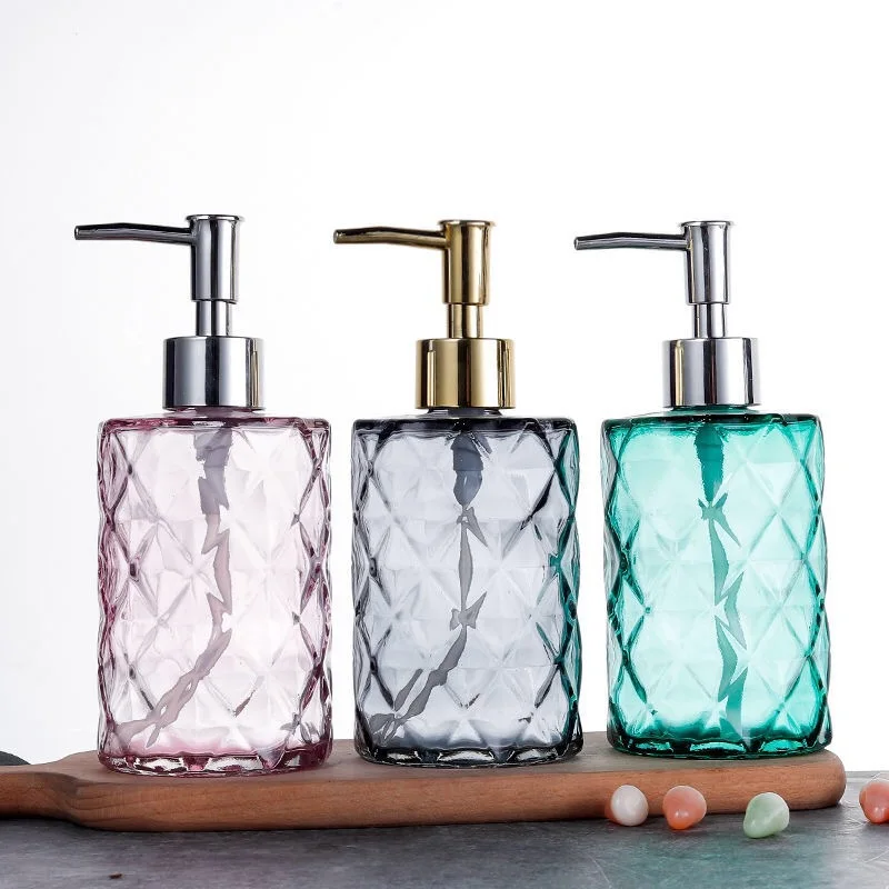 Bottled Soap Dispenser, 2 Glass Soap Dispenser with Stainless Steel Pump, Liquid Lotion Hand Soap Dispenser 330ml