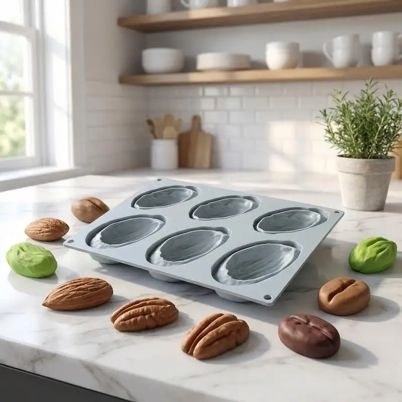 Silicone Cake Mold 6Cell Coffee Bean Pistachio Pecan Shape for Mousse Chocolate Dessert Baking Kitchenware Flexible Tray