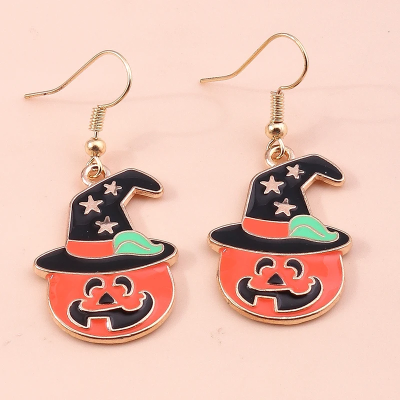 Cartoon Halloween Drop Earrings for Women Enamel Bat Pumpkin Ghost Dangle Hooks Earrings Girls Party Holiday Jewelry Gifts