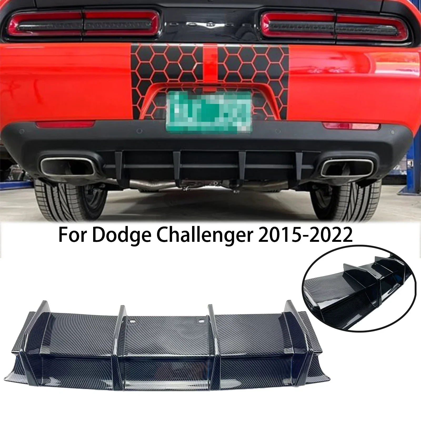 

Rear Bumper Diffuser Lip Splitter Shark Fin Spoiler For 15-22 Dodge Challenger Matte Black Glossy Black Carbon Fiber Look