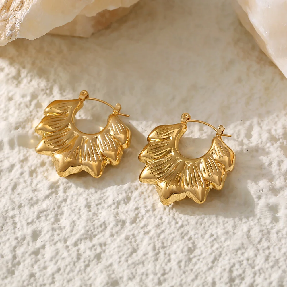 Liora Fashion Stainless Steel Dangle Earrings For Women Flower U Shape Charm Hoop Earrings Women Waterproof Jewelry Gifts image 5