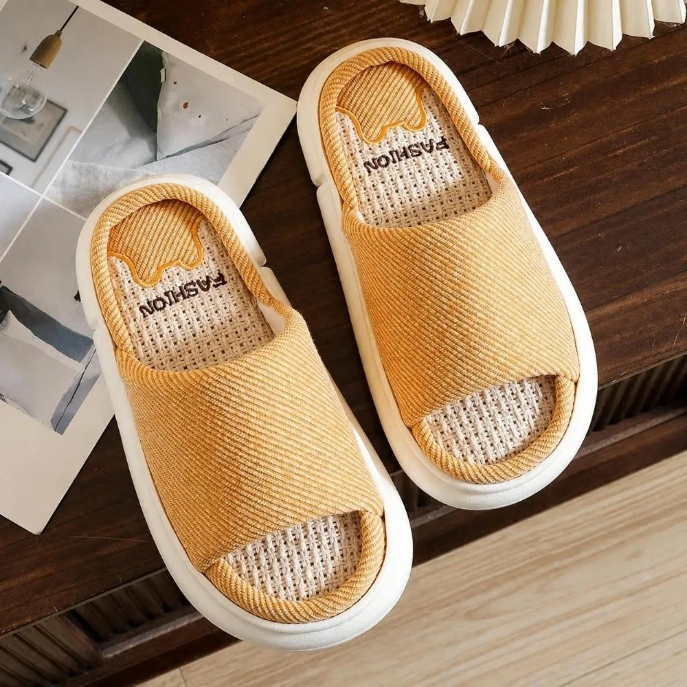 Breathable Women's Linen Slippers Sweat-wicking Anti-slip Soles Home Slippers Wear-resistant Comfortable Platform Slippers