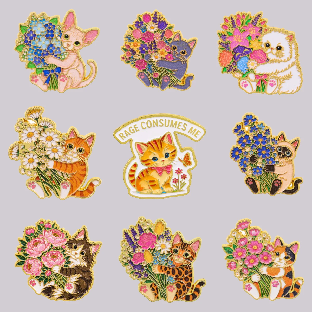 RAGE CONSUMES ME Enamel Pin Cute Cat Brooch Pines Lapel Pins Badge on Backpack Clothing Accessories Animal Jewelry Gifts