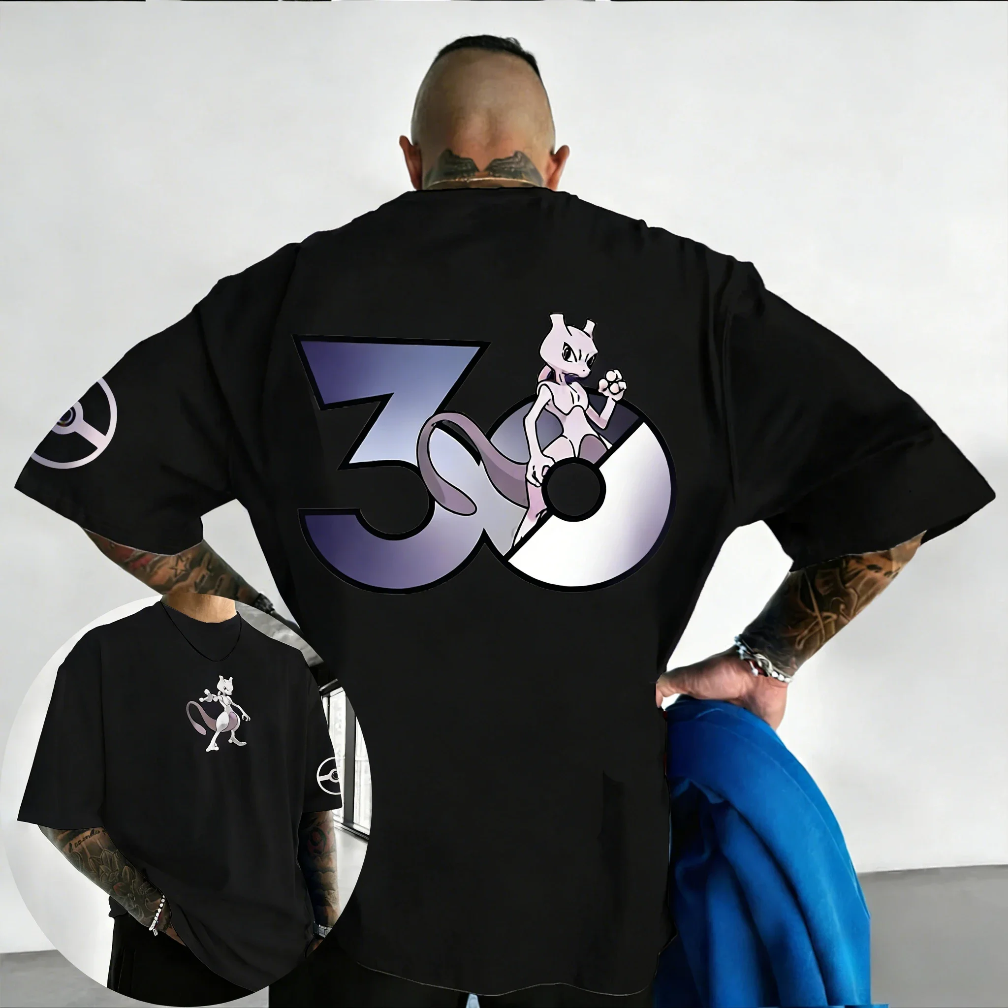 

Футболка Mewtwo Co Branded к 30-летию бренда, новая летняя модель, свободная повседневная футболка унисекс в стиле хип-хоп, универсальный топ с коротким рукавом